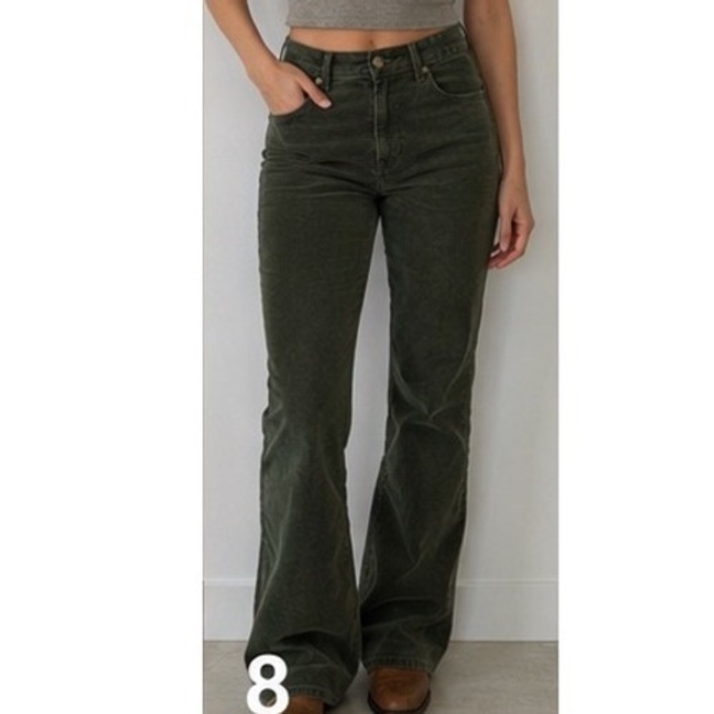 Khakis & Co Olive Green Corduroy Flare Leg Pants Womens Size 10 r3